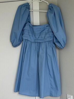Abercrombie poplin Emerson poplin puff sleeve short dress blue size small